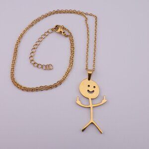 18k Gold Plated Stainless Steel Stick Figure Dangle, Funny Joke Gag Gift Present